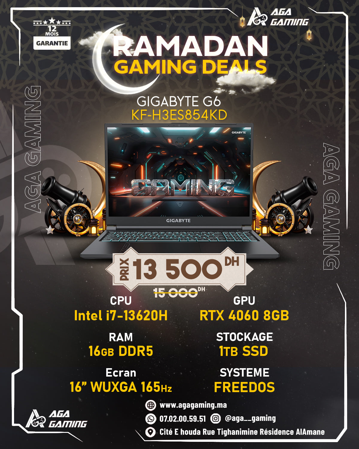 Gigabyte G6 KF-H3ES854KD Intel i7-13620H/16GB DDR5/1TB SSD/RTX 4060 8GB/16″ 165Hz/FreeDOS Gigabyte G6 KF-H3ES854KD Intel i7-13620H/16GB DDR5/1TB SSD/RTX 4060 8GB/16″ 165Hz/FreeDOS